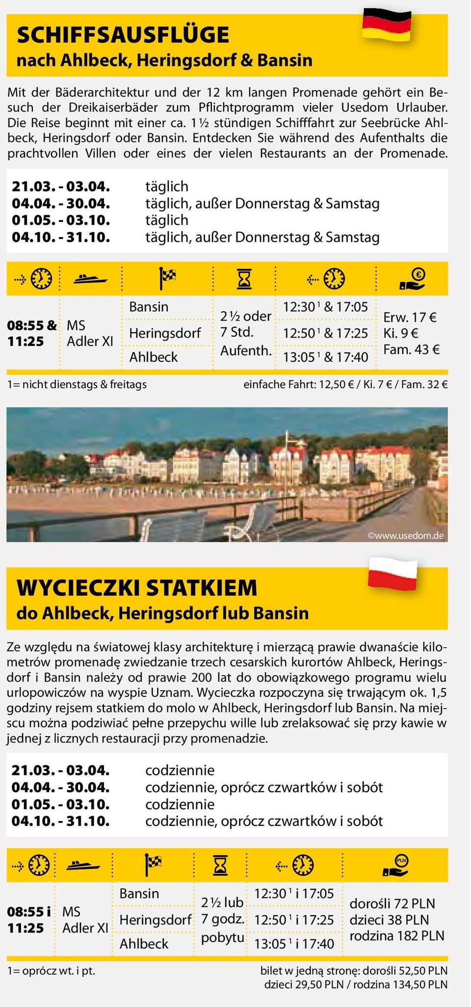 Entdecken Sie während des Aufenthalts die prachtvollen Villen oder eines der vielen Restaurants an der Promenade. 21.03. - 03.04. täglich 04.04. - 30.04. täglich, außer Donnerstag & Samstag 01.05.