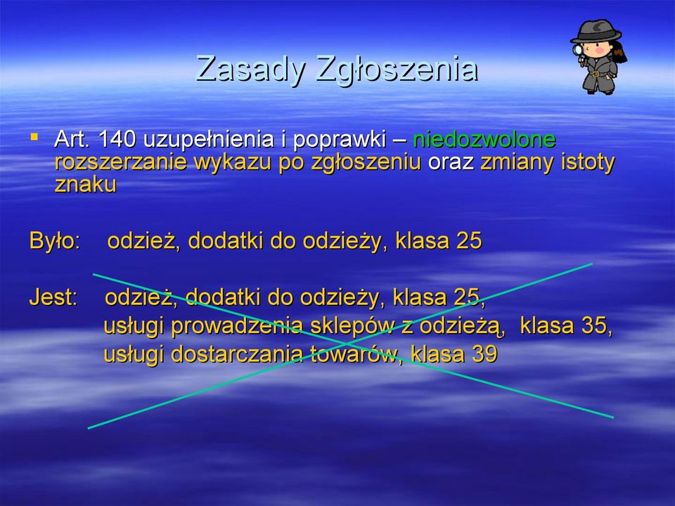 zgłoszeniu oraz zmiany istoty znaku Było: odzież, dodatki do odzieży,