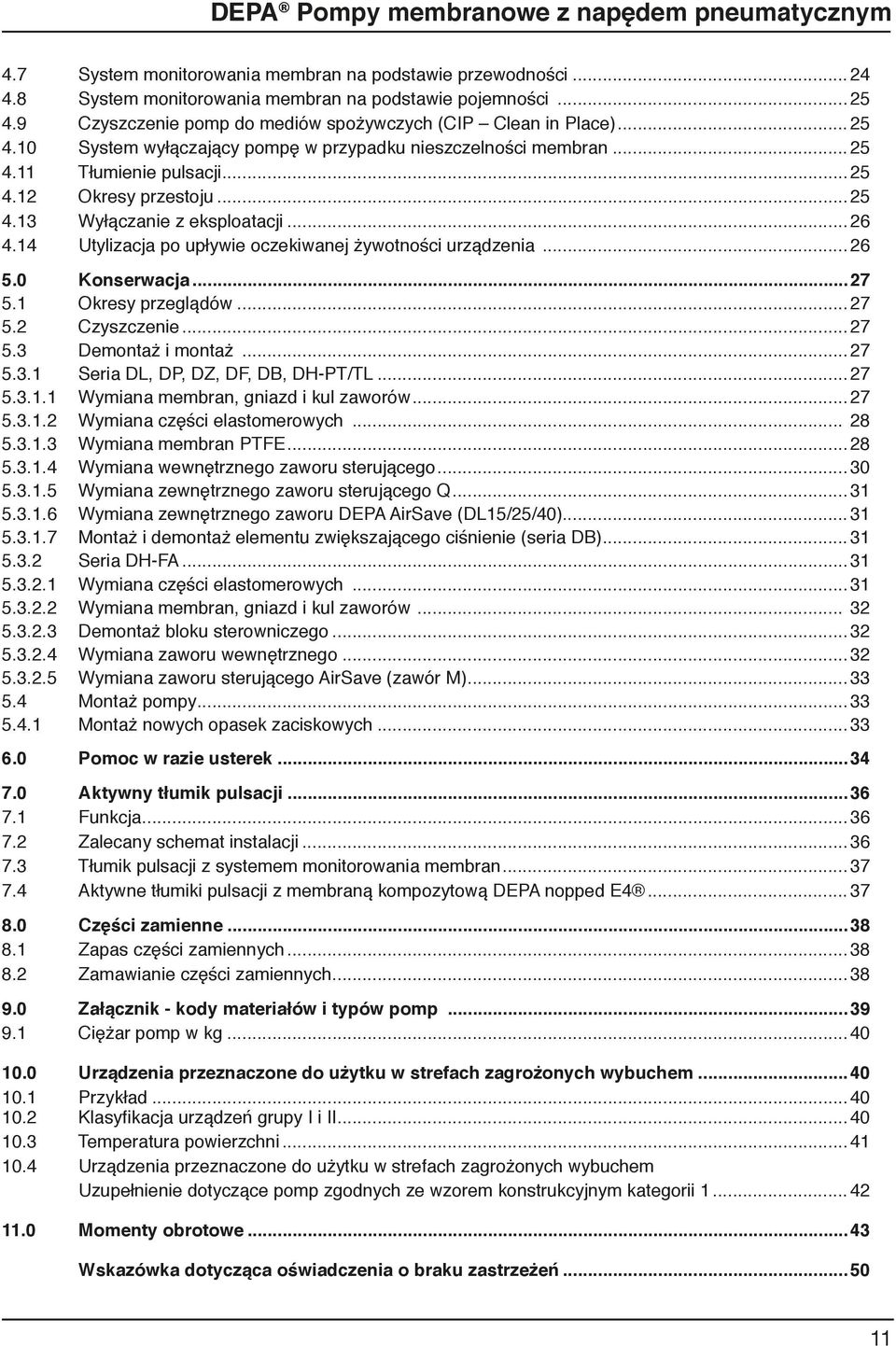 1 Okresy przeglądów...27 5.2 Czyszczenie...27 5.3 Demontaż i montaż...27 5.3.1 Seria DL, DP, DZ, DF, DB, DH-PT/TL...27 5.3.1.1 Wymiana membran, gniazd i kul zaworów...27 5.3.1.2 Wymiana części elastomerowych.