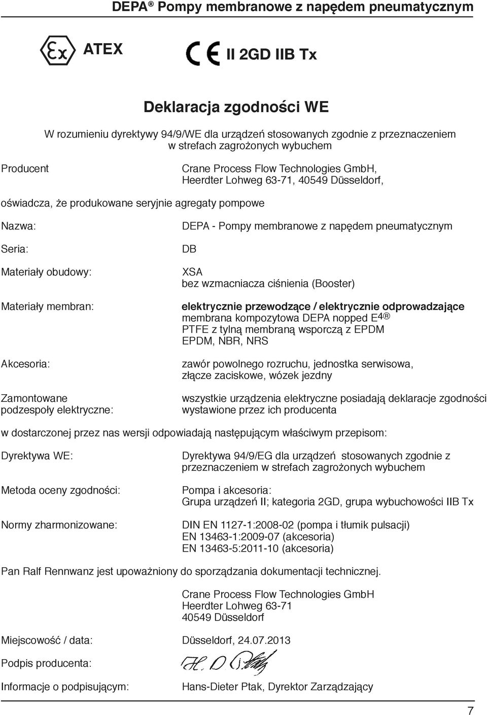 DEPA - Pompy membranowe z napędem pneumatycznym DB XSA bez wzmacniacza ciśnienia (Booster) elektrycznie przewodzące / elektrycznie odprowadzające membrana kompozytowa DEPA nopped E4 PTFE z tylną