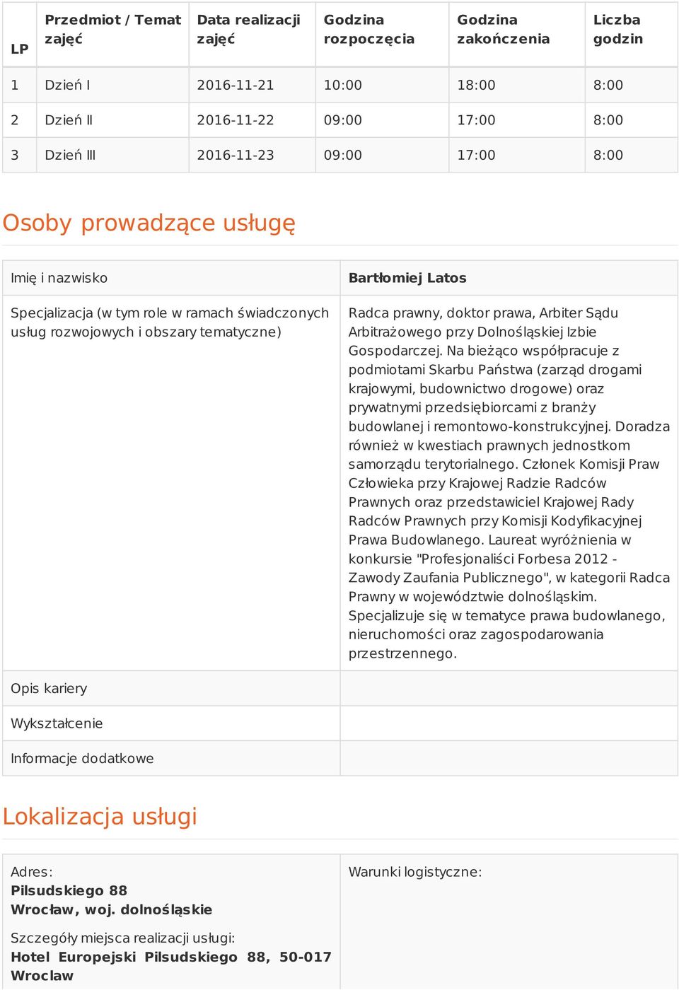 prawa, Arbiter Sądu Arbitrażowego przy Dolnośląskiej Izbie Gospodarczej.