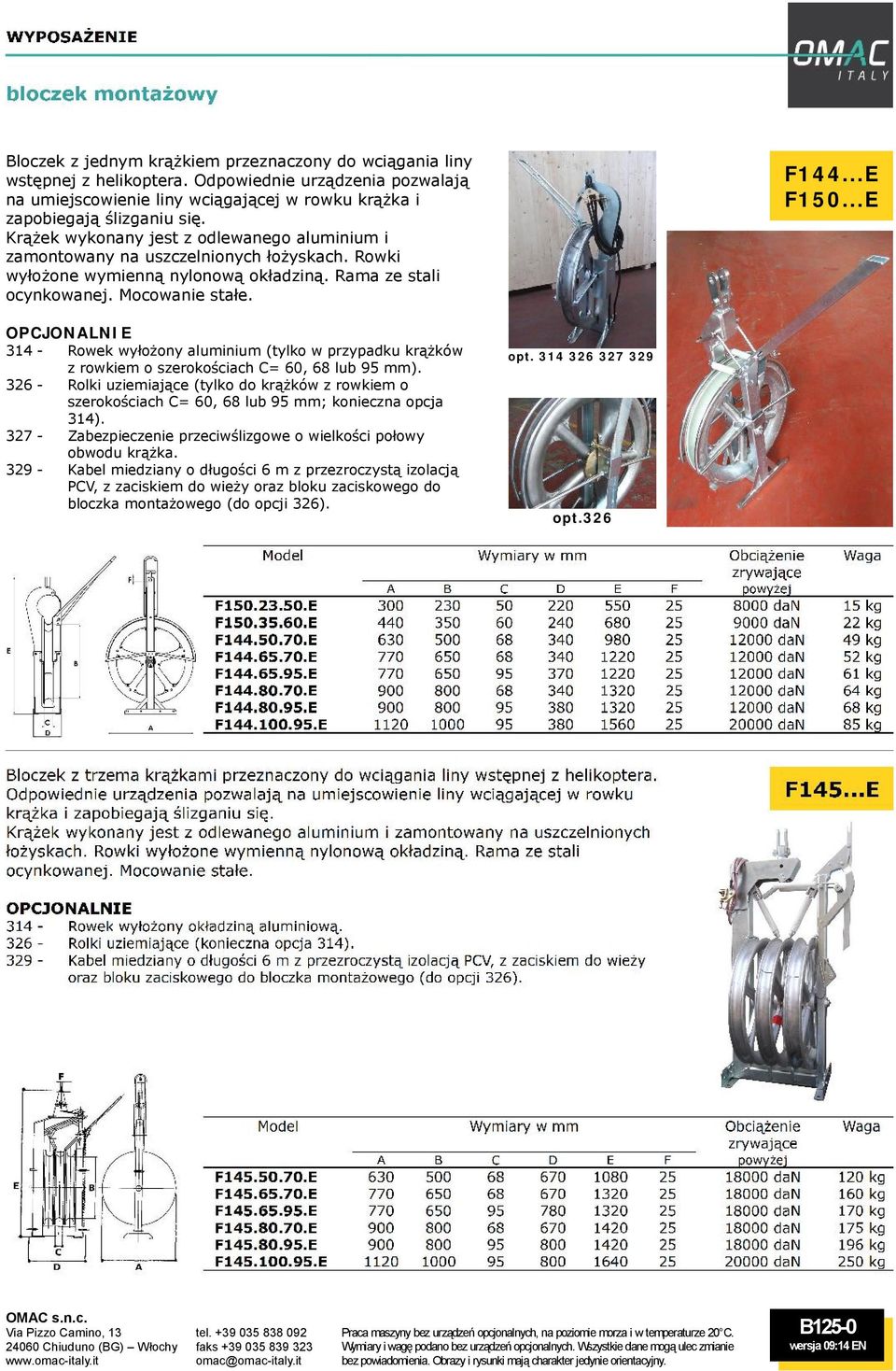 OPCJONALNIE 314 - Rowek wyłożony aluminium (tylko w przypadku krążków z rowkiem o szerokościach C= 60, 68 lub 95 mm).