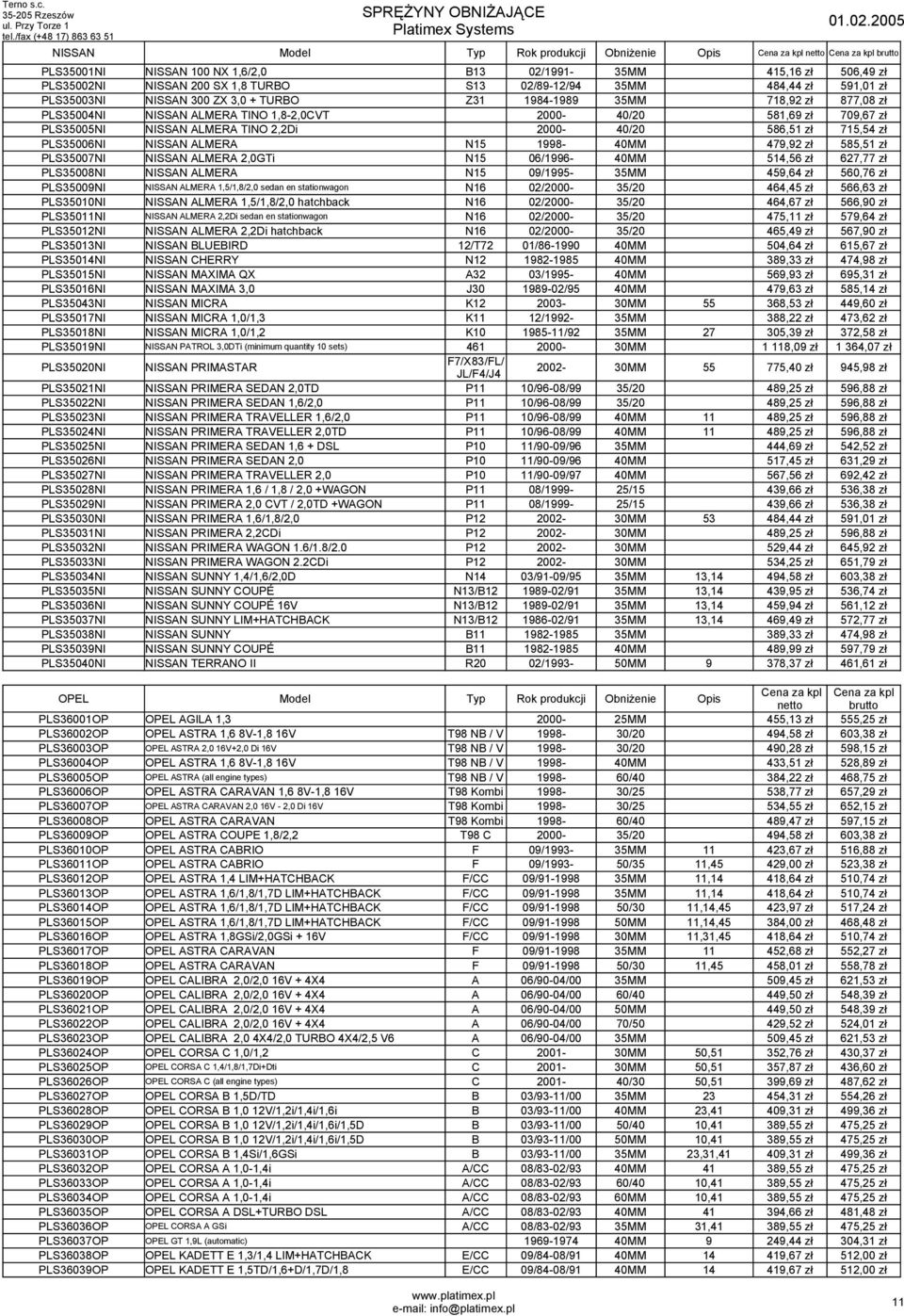 586,51 zł 715,54 zł PLS35006NI NISSAN ALMERA N15 1998-40MM 479,92 zł 585,51 zł PLS35007NI NISSAN ALMERA 2,0GTi N15 06/1996-40MM 514,56 zł 627,77 zł PLS35008NI NISSAN ALMERA N15 09/1995-35MM 459,64 zł