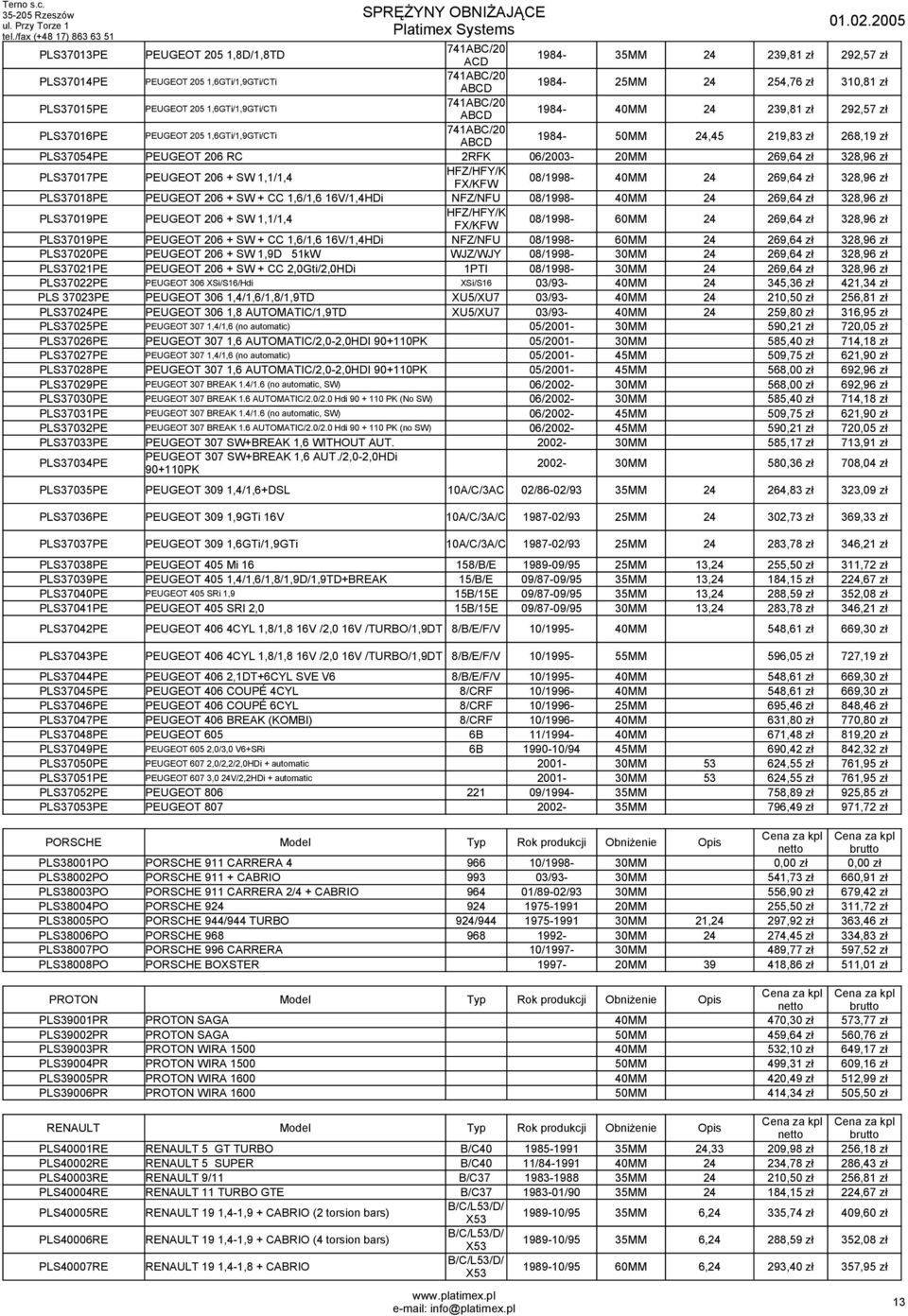 06/2003-20MM 269,64 zł 328,96 zł PLS37017PE PEUGEOT 206 + SW 1,1/1,4 HFZ/HFY/K FX/KFW 08/1998-40MM 24 269,64 zł 328,96 zł PLS37018PE PEUGEOT 206 + SW + CC 1,6/1,6 16V/1,4HDi NFZ/NFU 08/1998-40MM 24