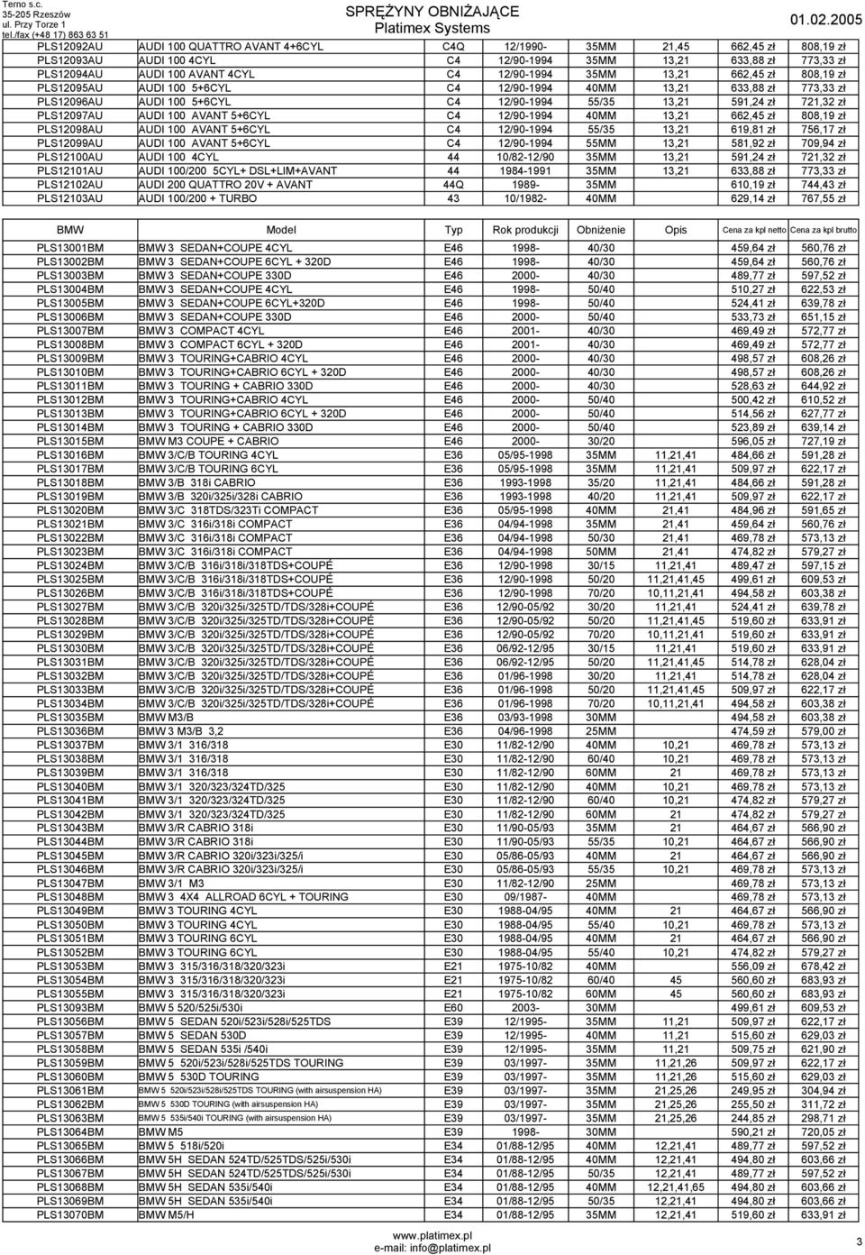 AVANT 5+6CYL C4 12/90-1994 40MM 13,21 662,45 zł 808,19 zł PLS12098AU AUDI 100 AVANT 5+6CYL C4 12/90-1994 55/35 13,21 619,81 zł 756,17 zł PLS12099AU AUDI 100 AVANT 5+6CYL C4 12/90-1994 55MM 13,21