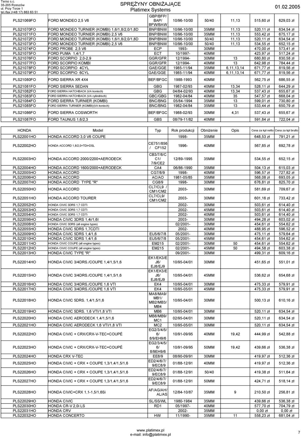 634,54 zł PLS21073FO FORD MONDEO TURNIER (KOMBI) 2,5 V6 BNP/BNW 10/96-10/00 50/40 11,13 534,55 zł 652,15 zł PLS21074FO FORD PROBE 2,5 V6 ECP 1993-30MM 470,00 zł 573,41 zł PLS21075FO FORD PUMA 1,4/1,7