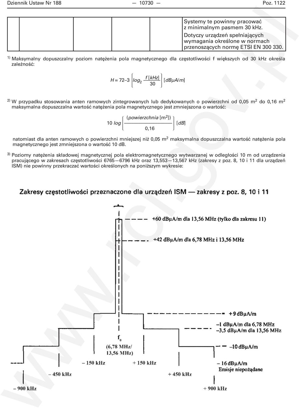 zintegrowanych lub dedykowanych o powierzchni od 0,05 m 2 do 0,16 m 2 maksymalna dopuszczalna wartość natężenia pola magnetycznego jest zmniejszona o wartość: (powierzchnia [m 2 ]) 10 log [db] 0,16