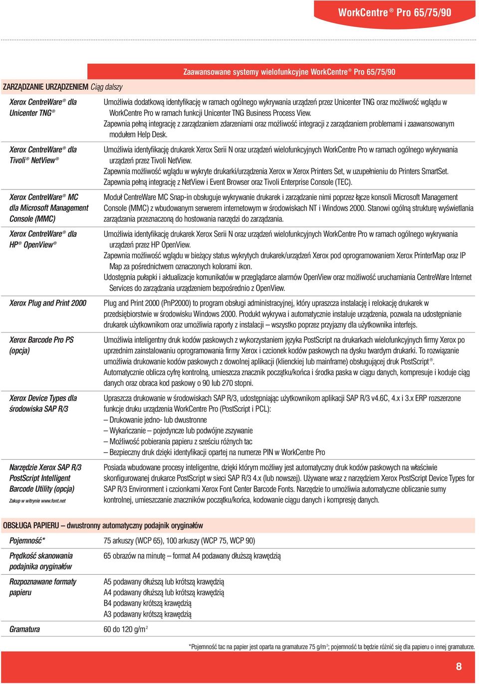 net Umożliwia dodatkową identyfikację w ramach ogólnego wykrywania urządzeń przez Unicenter TNG oraz możliwość wglądu w WorkCentre Pro w ramach funkcji Unicenter TNG Business Process View.