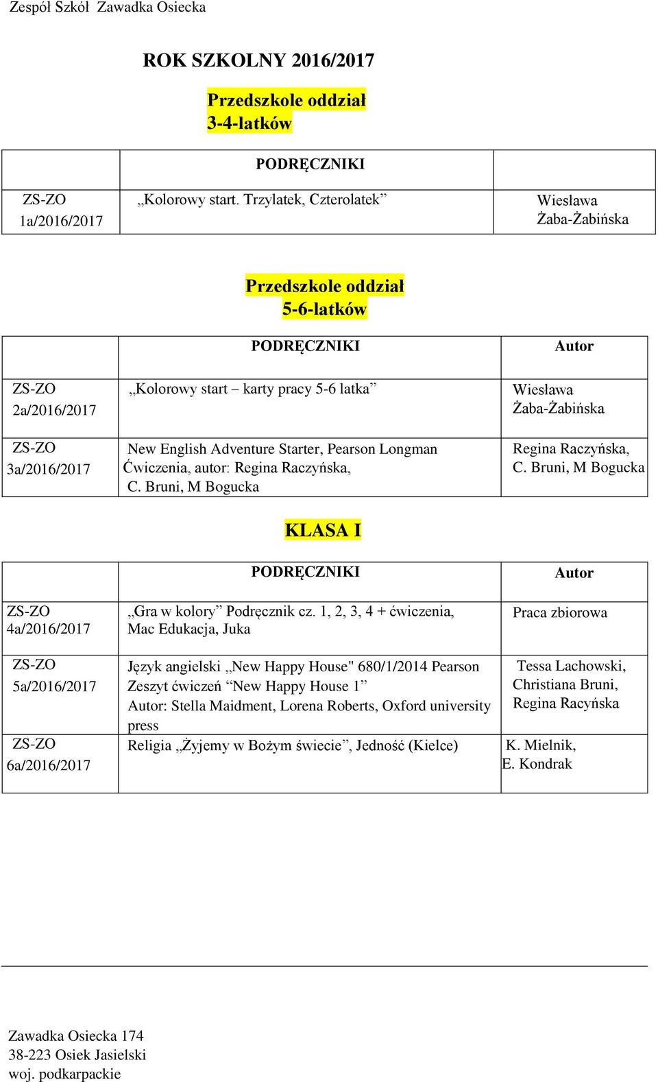 Pearson Longman Ćwiczenia, autor: Regina Raczyńska, C. Bruni, M Bogucka KLASA I Gra w kolory Podręcznik cz.