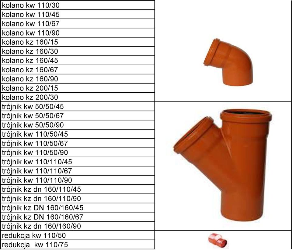 110/50/45 trójnik kw 110/50/67 trójnik kw 110/50/90 trójnik kw 110/110/45 trójnik kw 110/110/67 trójnik kw 110/110/90 trójnik kz dn