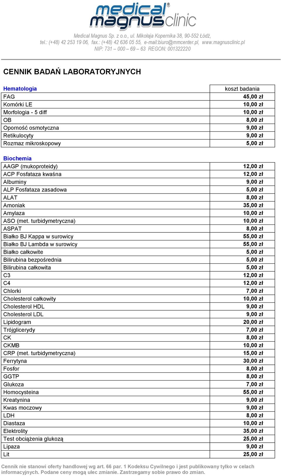 Cennik Badań Laboratoryjnych Pdf Darmowe Pobieranie