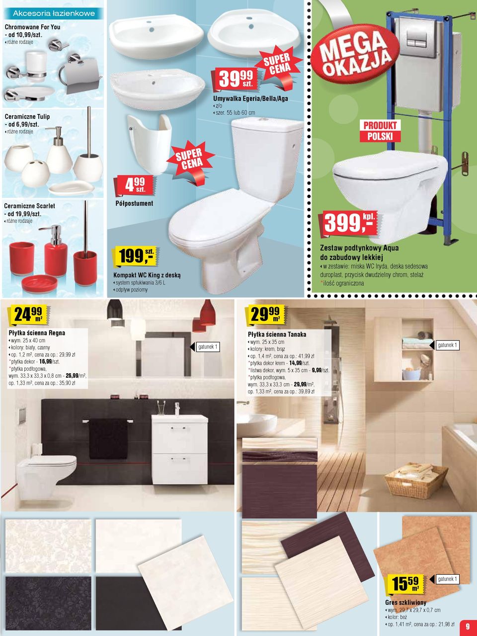 Kompakt WC King z deską system spłukiwania 3/6 L pływ poziomy Zestaw ptynkowy Aqua do zabudowy lekkiej w zestawie: miska WC Iryda, deska sedesowa duroplast, przycisk dwudzielny chrom, stelaż *ilość