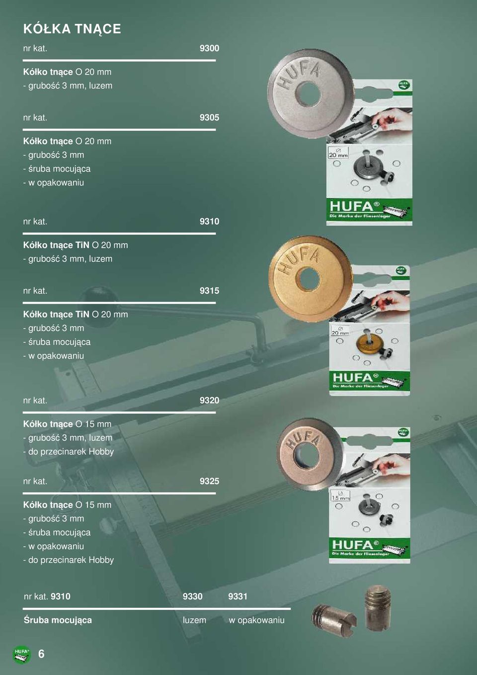 mocująca - w opakowaniu 9320 Kółko tnące O 15 mm - grubość 3 mm, luzem - do przecinarek Hobby 9325 Kółko tnące O 15 mm