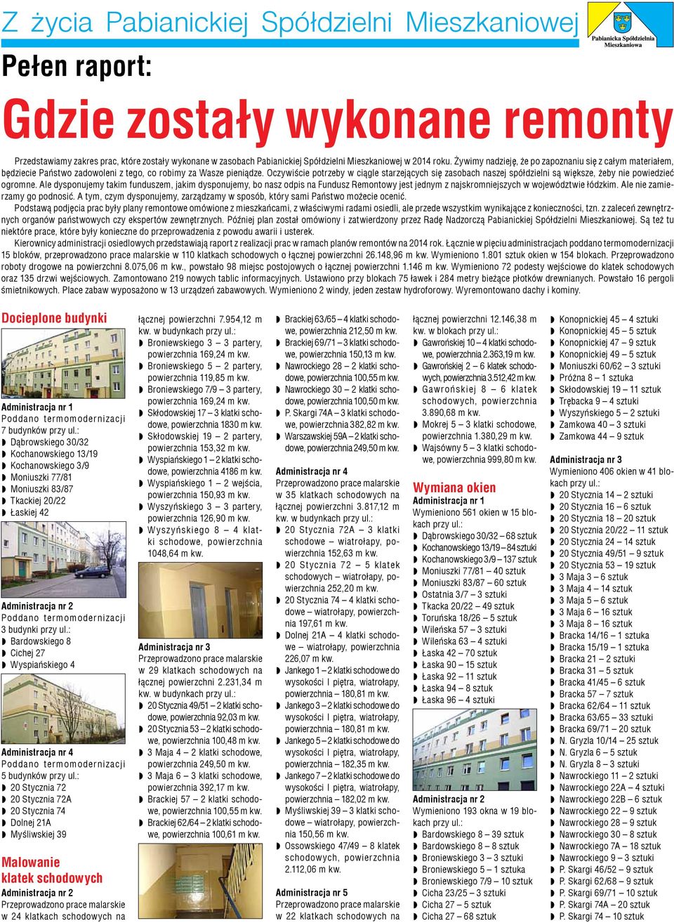 Oczywiście potrzeby w ciągle starzejących się zasobach naszej spółdzielni są większe, żeby nie powiedzieć ogromne.