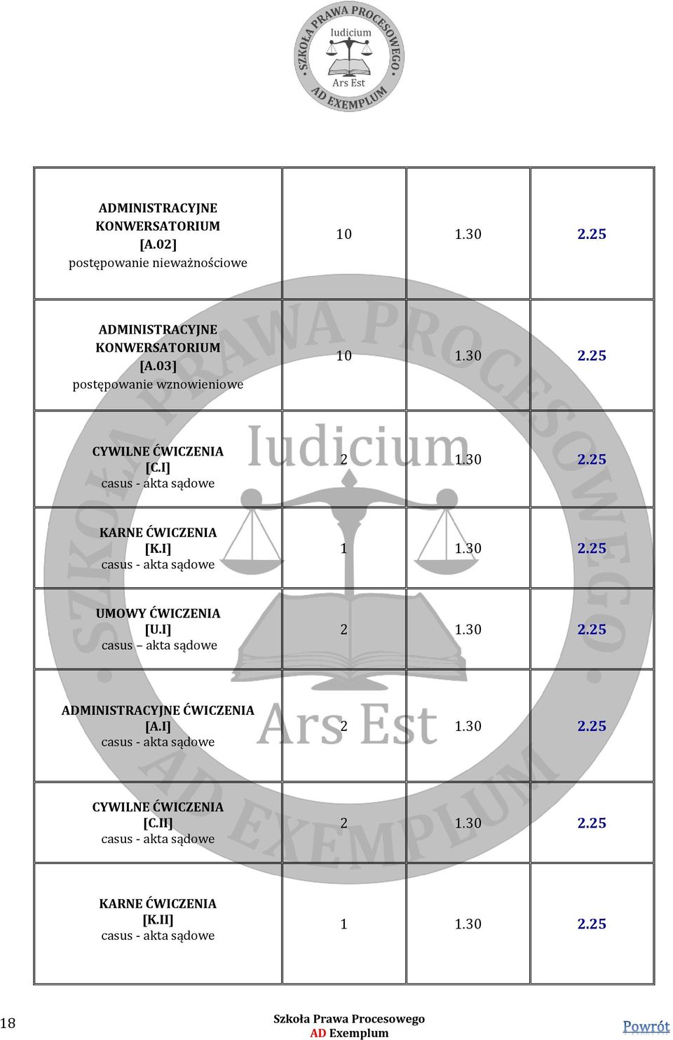 I] casus - akta sądowe 1 1.30 2.25 UMOWY ĆWICZENIA [U.I] casus akta sądowe 2 1.30 2.25 ADMINISTRACYJNE ĆWICZENIA [A.