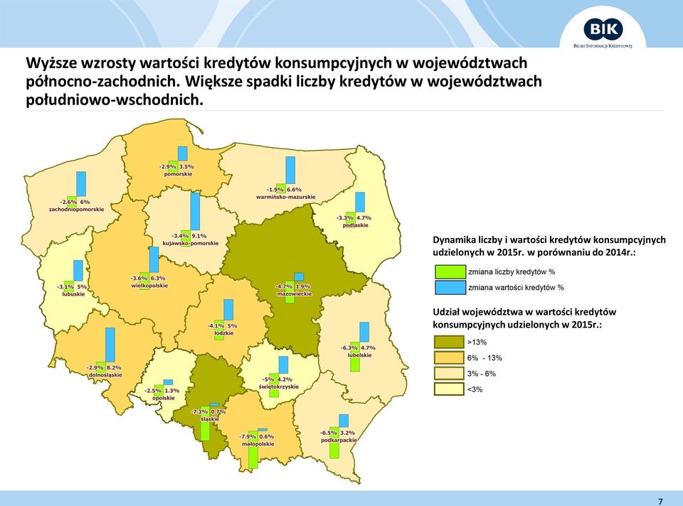 Większe spadki liczby kredytów w województwach południowo-wschodnich.