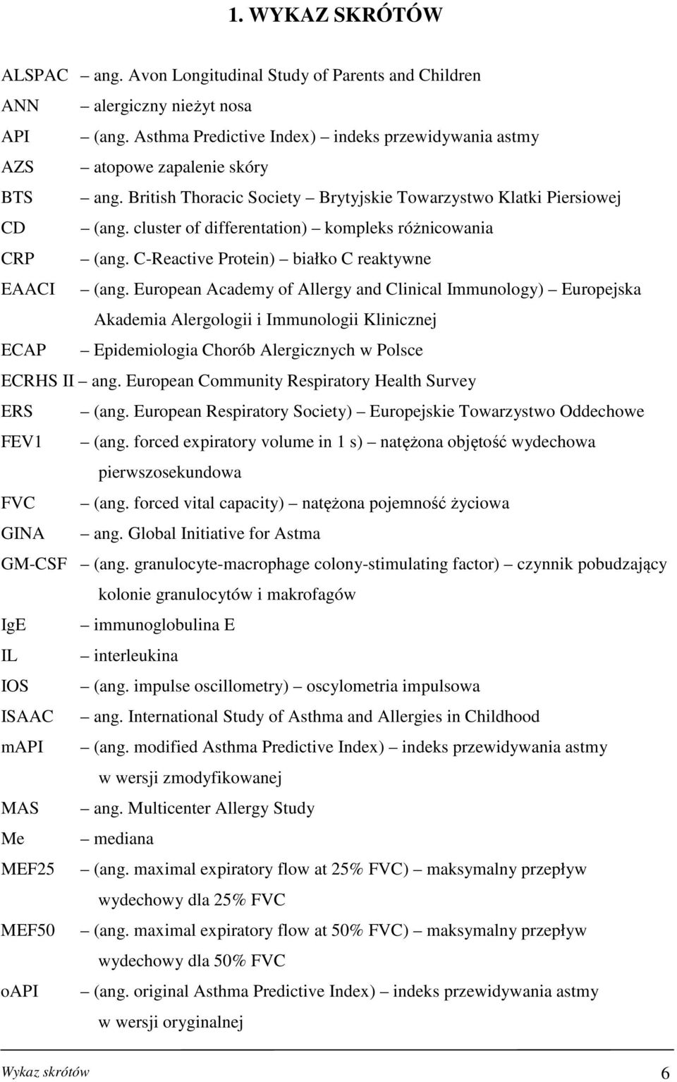 cluster of differentation) kompleks różnicowania CRP (ang. C-Reactive Protein) białko C reaktywne EAACI (ang.