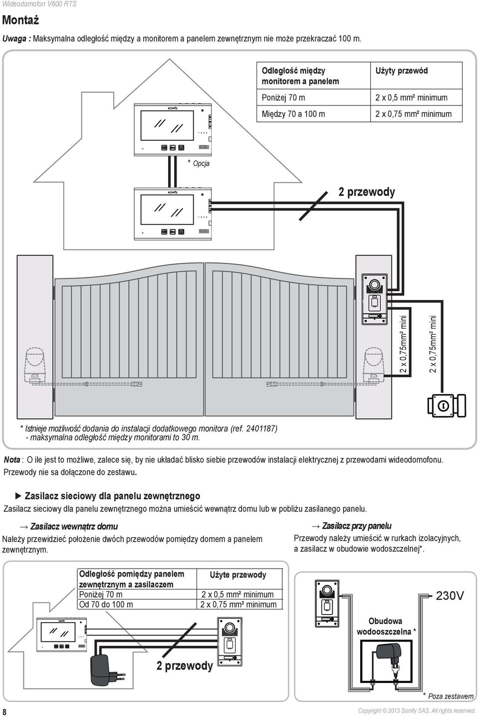 dodania do instalacji dodatkowego monitora (ref. 2401187) - maksymalna odległość między monitorami to 30 m.