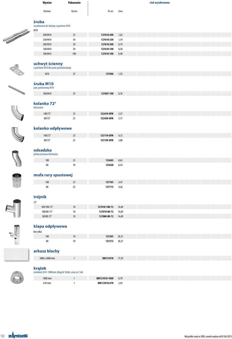 ścienny z gwintem M10 dla pretu gwintowanego M10 25 127606 1,53 śruba M10 pręt gwintowany M10 100/M10 25 127607-100 0,76 kolanko 72 felcowane 100/72 25 122410-GFM 3,37 80/72 25 122430-GFM 3,11