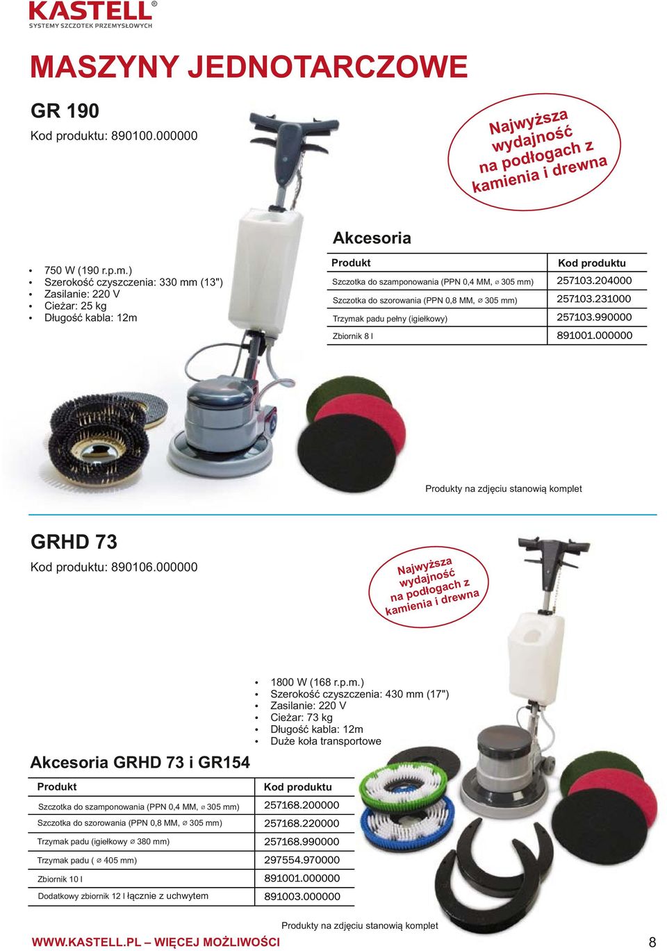 ) Szerokość czyszczenia: 330 mm (13") Zasilanie: 220 V Cieżar: 25 kg Długość kabla: 12m Kod produktu Szczotka do szamponowania (PPN 0,4 MM, 305 mm) Szczotka do szorowania (PPN 0,8 MM, 305 mm) Trzymak