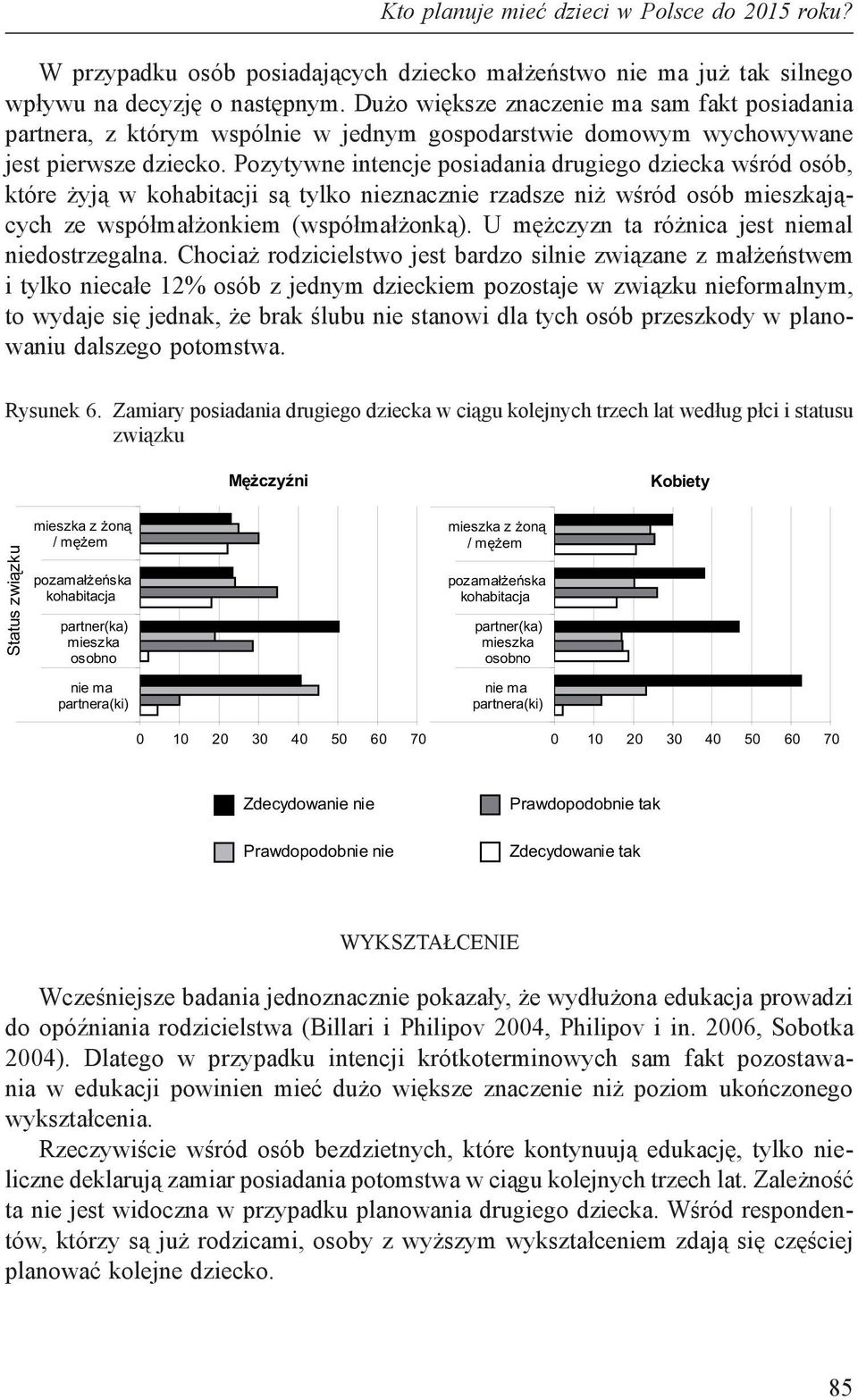 Pozytywne intencje posiadania drugiego dziecka wśród osób, które żyją w kohabitacji są tylko nieznacznie rzadsze niż wśród osób mieszkających ze współmałżonkiem (współmałżonką).