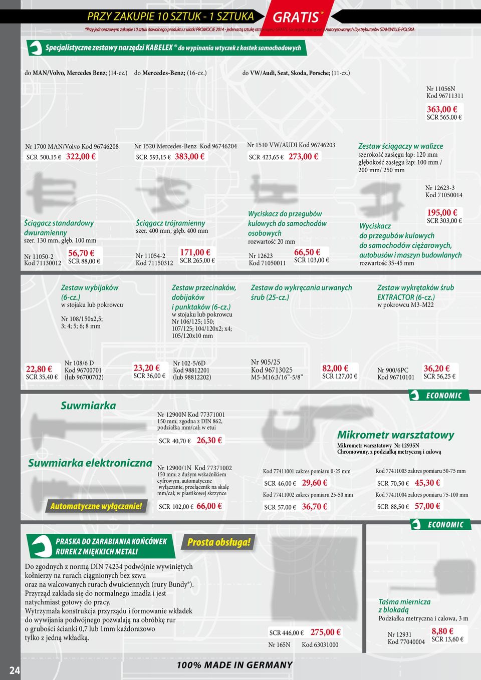 ściągaczy w walizce szerokość zasięgu łap: 120 mm głębokość zasięgu łap: 100 mm / 200 mm/ 250 mm Nr 12623-3 Kod 71050014 Ściągacz standardowy dwuramienny szer. 130 mm, głęb.