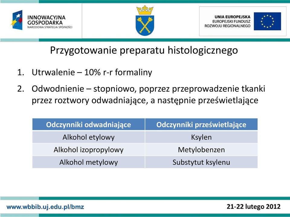 odwadniające, a następnie prześwietlające Odczynniki odwadniające Alkohol etylowy