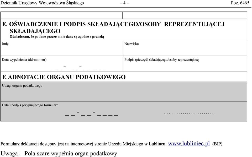 Nazwisko Data wypełnienia (dd-mm-rrrr) F.