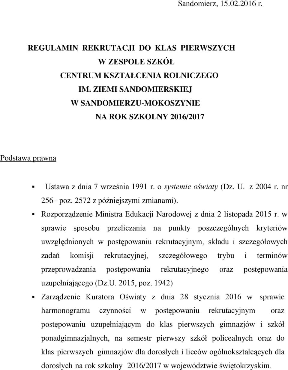 Rozporządzenie Ministra Edukacji Narodowej z dnia 2 listopada 2015 r.