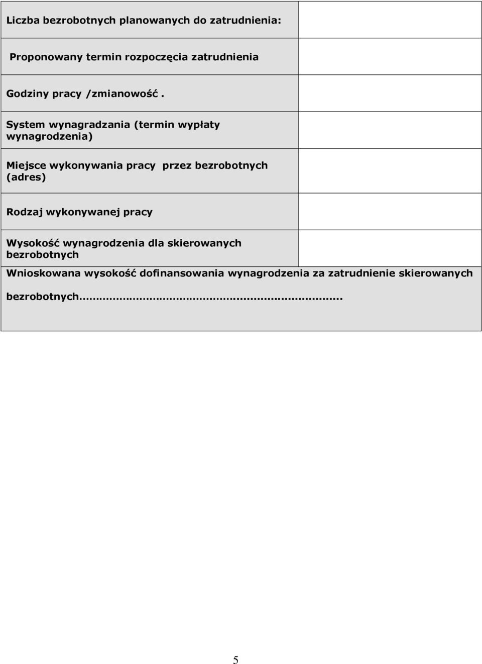 System wynagradzania (termin wypłaty wynagrodzenia) Miejsce wykonywania pracy przez bezrobotnych