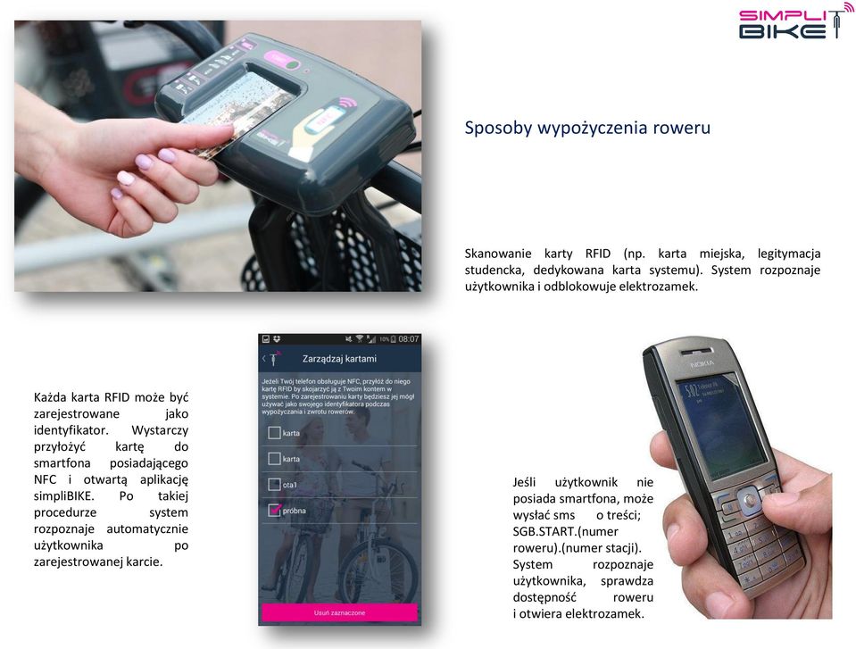 Wystarczy przyłożyć kartę do smartfona posiadającego NFC i otwartą aplikację simplibike.