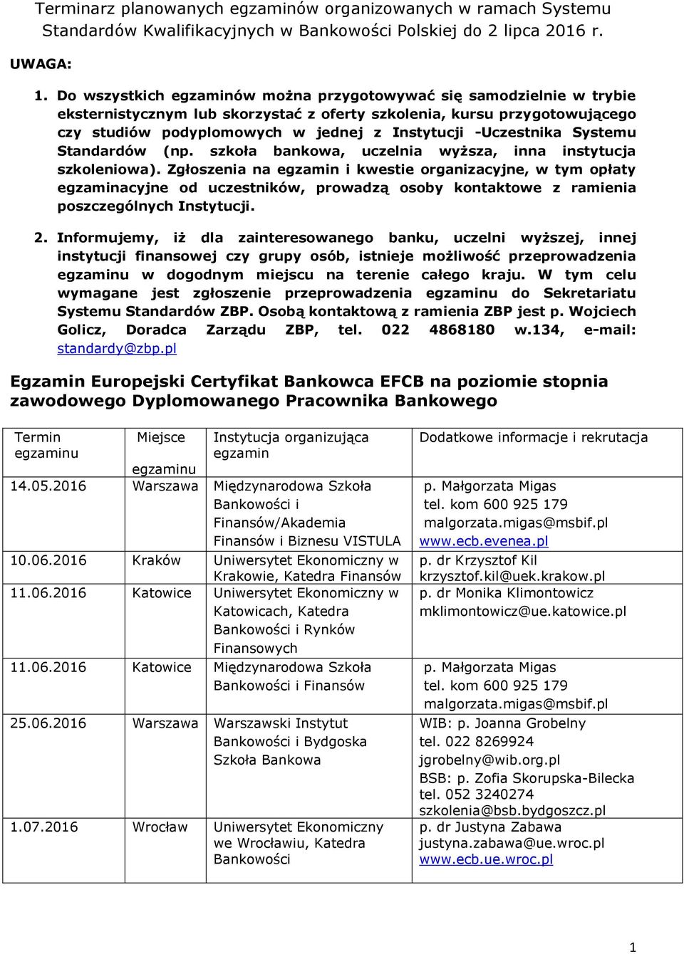 Systemu Standardów (np. szkoła bankowa, uczelnia wyższa, inna instytucja szkoleniowa).