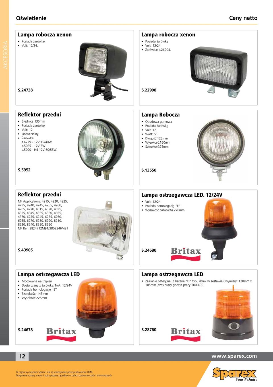 Lampa Robocza obudowa gumowa Posiada żarówkę Volt: 12 Watt: 55 Długość 125mm Wysokość:160mm Szerokość:75mm S.5952 S.