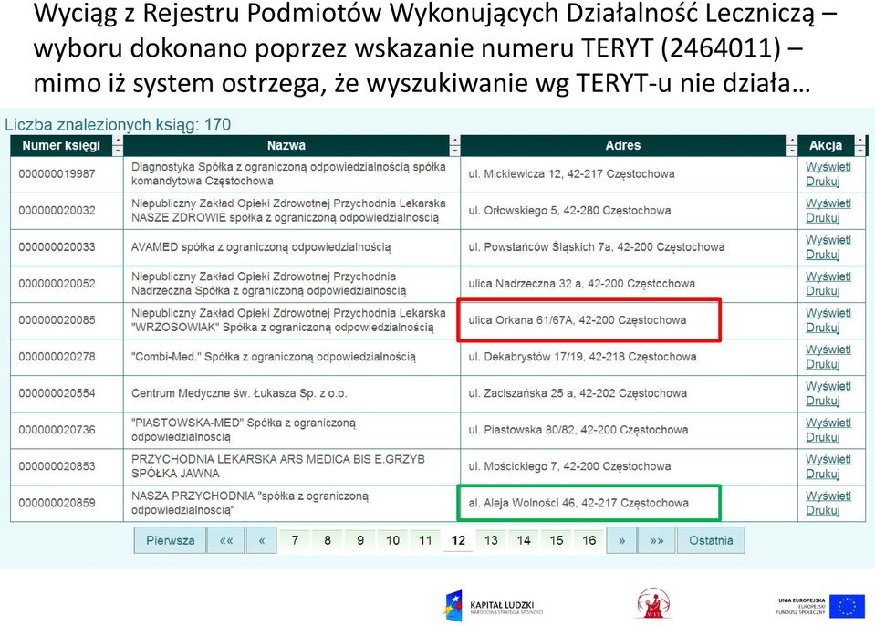 wskazanie numeru TERYT (2464011) mimo iż