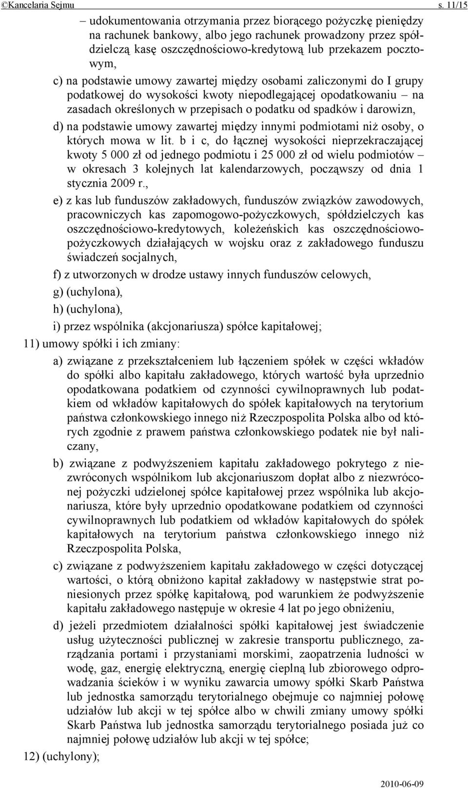 podstawie umowy zawartej między osobami zaliczonymi do I grupy podatkowej do wysokości kwoty niepodlegającej opodatkowaniu na zasadach określonych w przepisach o podatku od spadków i darowizn, d) na