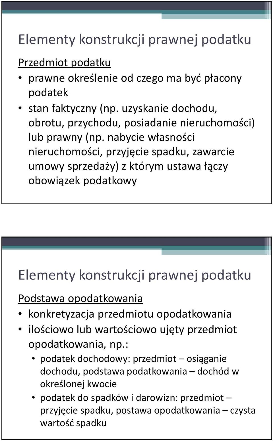 nabycie własności nieruchomości, przyjęcie spadku, zawarcie umowy sprzedaży) z którym ustawa łączy obowiązek podatkowy Podstawa opodatkowania