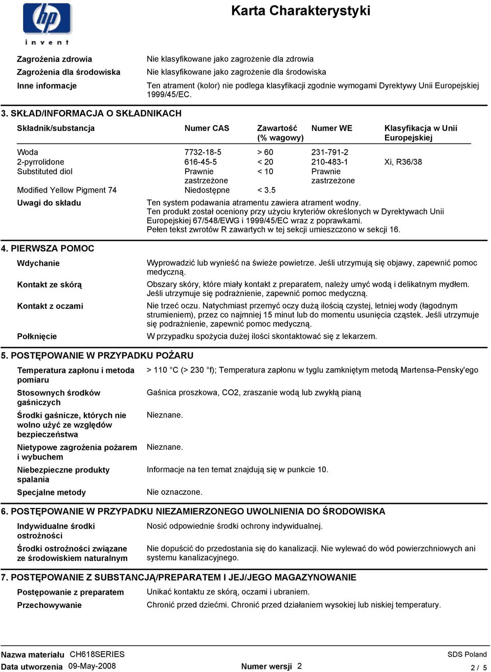 SKŁAD/INFORMACJA O SKŁADNIKACH Składnik/substancja Numer CAS Zawartość (% wagowy) Numer WE Klasyfikacja w Unii Europejskiej Woda 7732-18-5 > 60 231-791-2 616-45-5 < 20 210-483-1 Xi, R36/38 Prawnie <