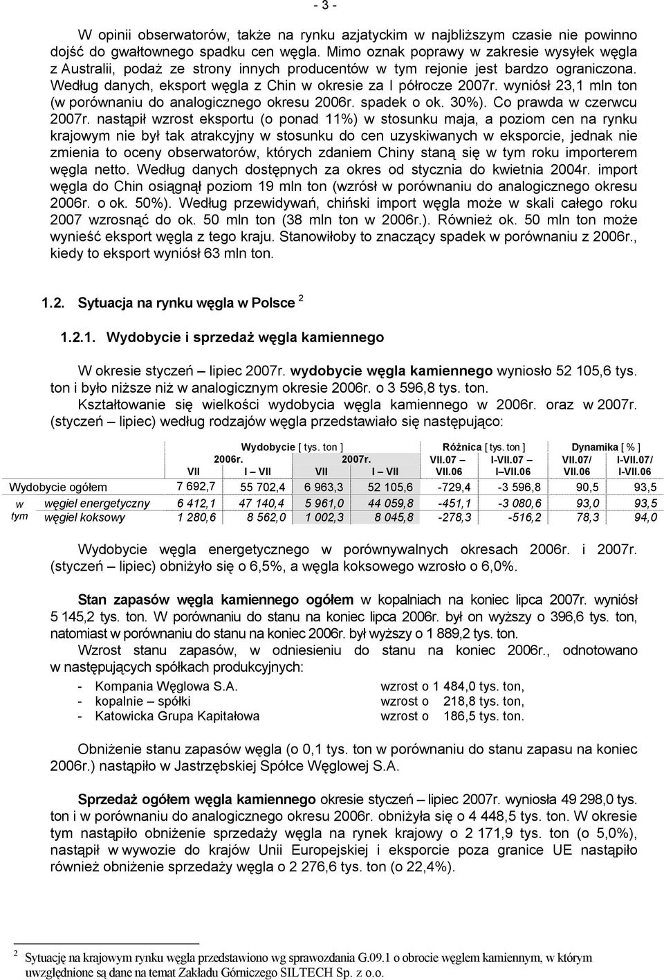wyniósł 23,1 mln ton (w porównaniu do analogicznego okresu 2006r. spadek o ok. 30%). Co prawda w czerwcu 2007r.
