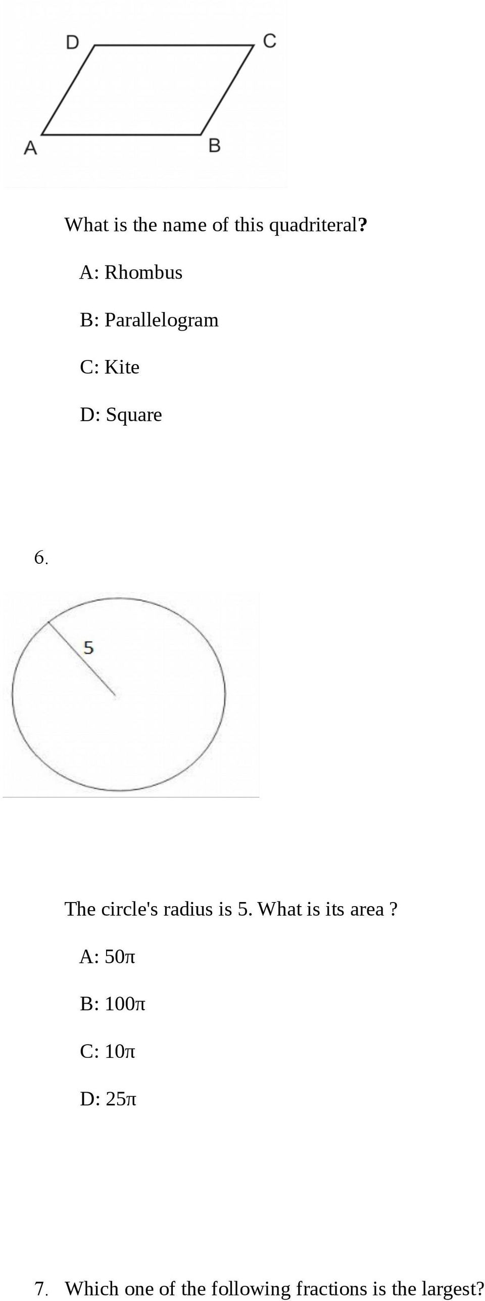 The circle's radius is 5. What is its area?