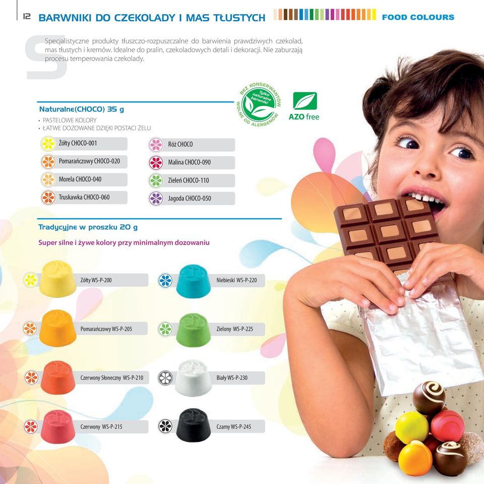 Naturalne(CHOCO) 35 g PASTELOWE KOLORY ŁATWE DOZOWANE DZIĘKI POSTACI ŻELU Żółty CHOCO-001 Pomarańczowy CHOCO-020 Morela CHOCO-040 Truskawka CHOCO-060 Róż CHOCO Malina