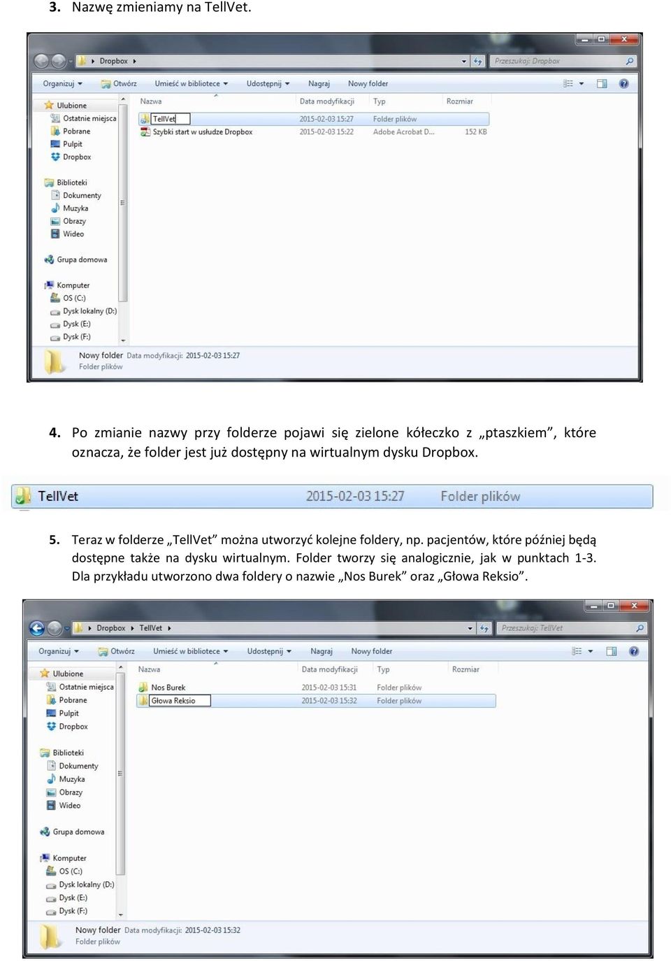 dostępny na wirtualnym dysku Dropbox. 5. Teraz w folderze TellVet można utworzyć kolejne foldery, np.