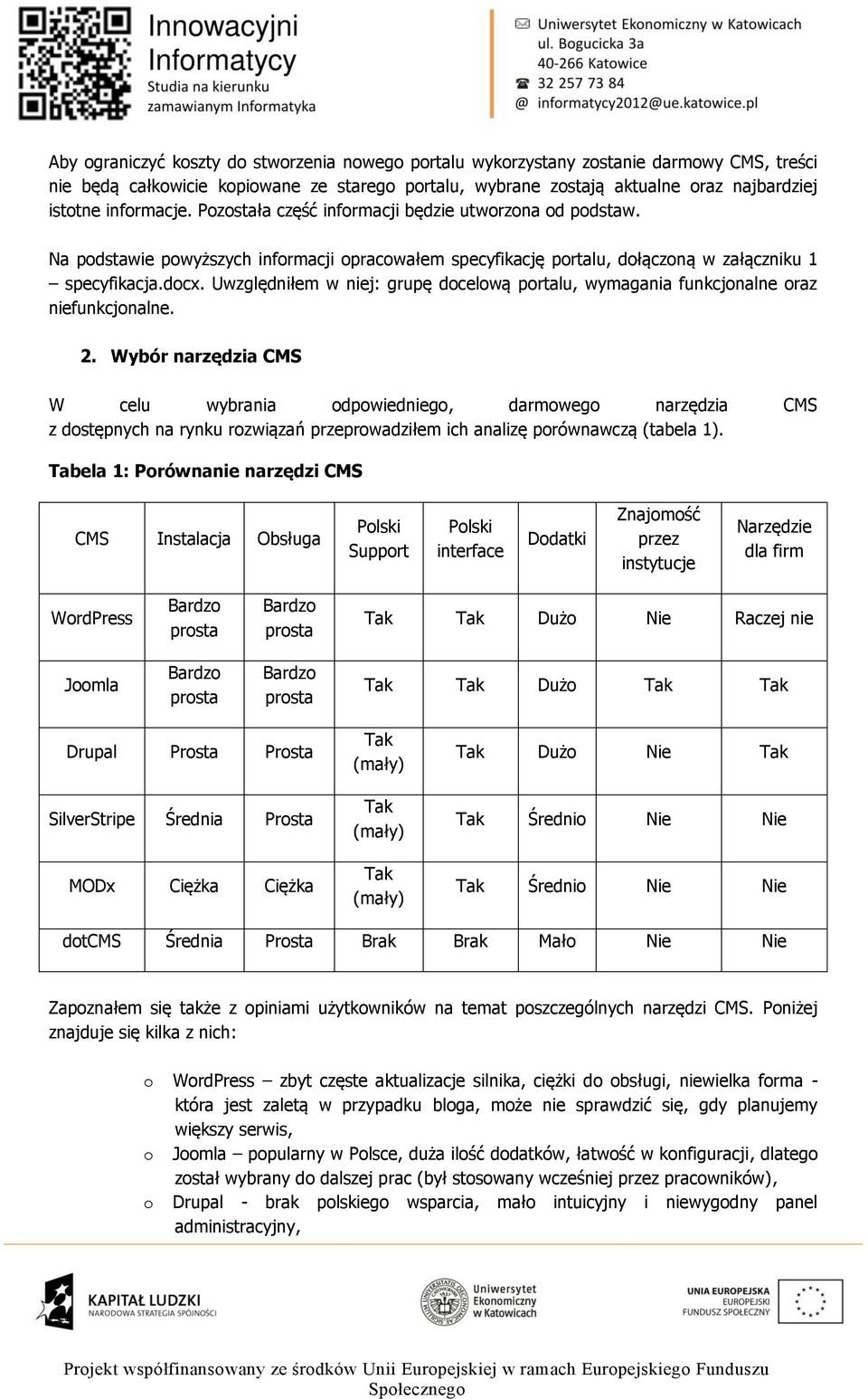 Uwzględniłem w niej: grupę dcelwą prtalu, wymagania funkcjnalne raz niefunkcjnalne. 2.