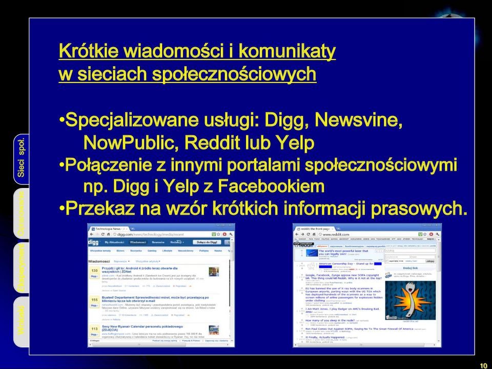 Specjalizowane usługi: Digg, Newsvine, NowPublic, Reddit lub Yelp