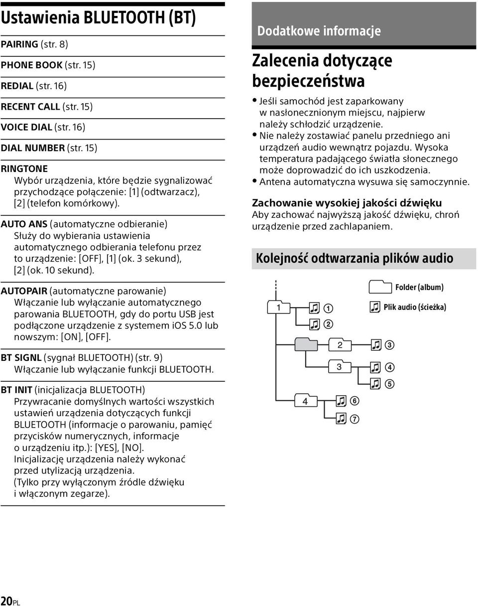 AUTO ANS (automatyczne odbieranie) Służy do wybierania ustawienia automatycznego odbierania telefonu przez to urządzenie: [OFF], [1] (ok. 3 sekund), [2] (ok. 10 sekund).