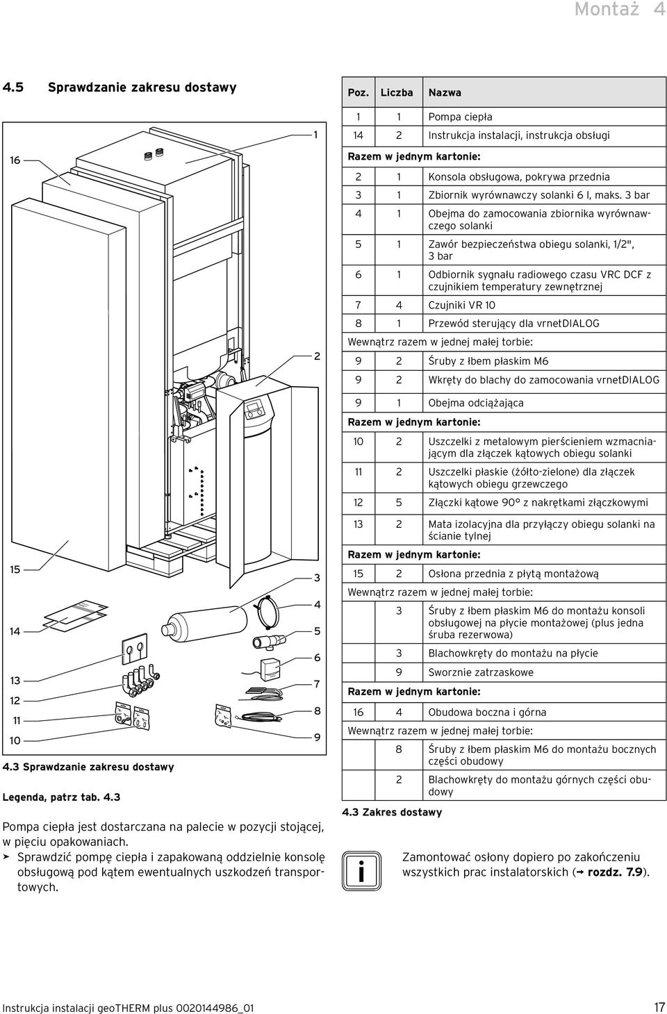 3 bar 4 1 Obejma do zamocowania zbiornika wyrównawczego solanki 5 1 Zawór bezpieczeństwa obiegu solanki, 1/2", 3 bar 6 1 Odbiornik sygnału radiowego czasu VRC DCF z czujnikiem temperatury zewnętrznej