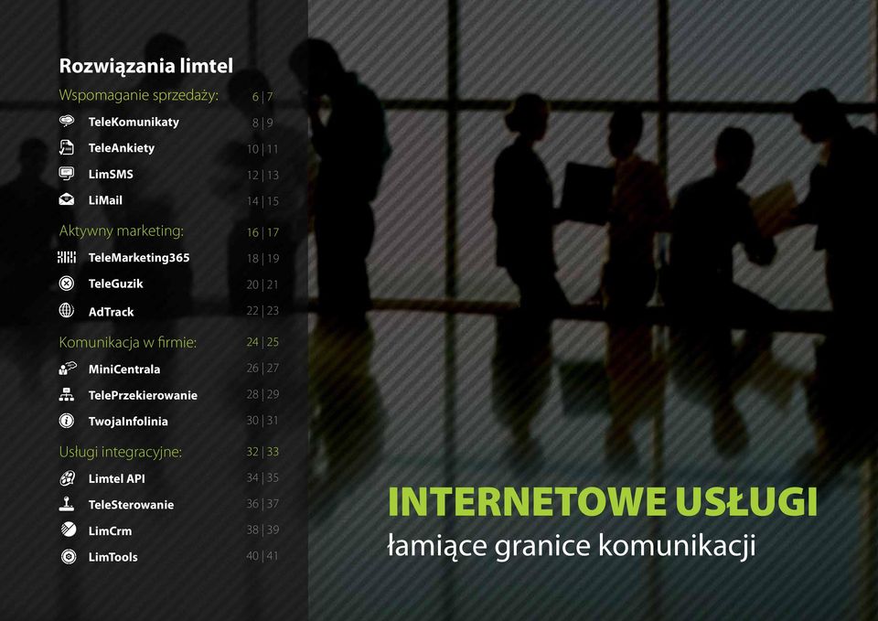 Usługi integracyjne: Limtel API TeleSterowanie LimCrm LimTools 6 7 8 9 10 11 12 13 14 15 16 17 18 19 20