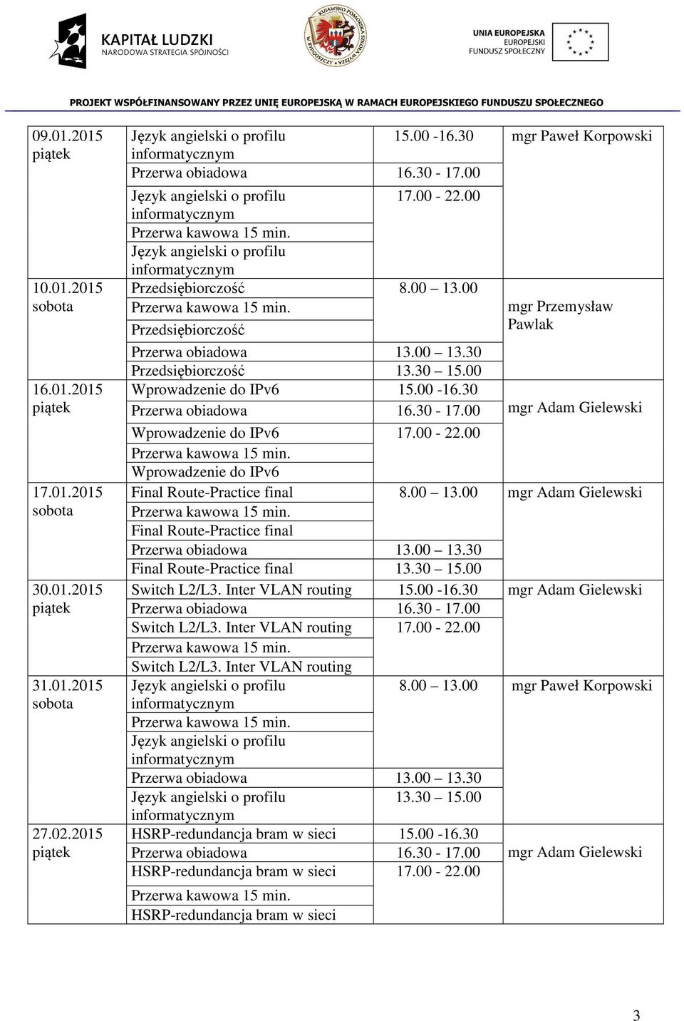 00 Final Route-Practice final Final Route-Practice final 13.30 15.00 Switch L2/L3. Inter VLAN routing 15.00-16.30 Switch L2/L3.