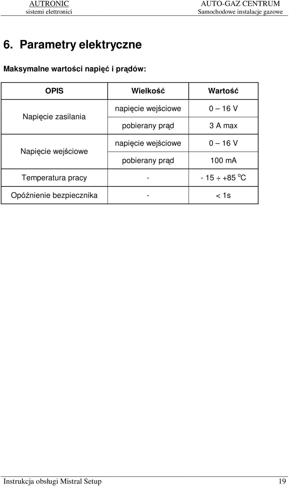 napicie wejciowe pobierany prd 0 16 V 3 A max 0 16 V 100 ma Temperatura