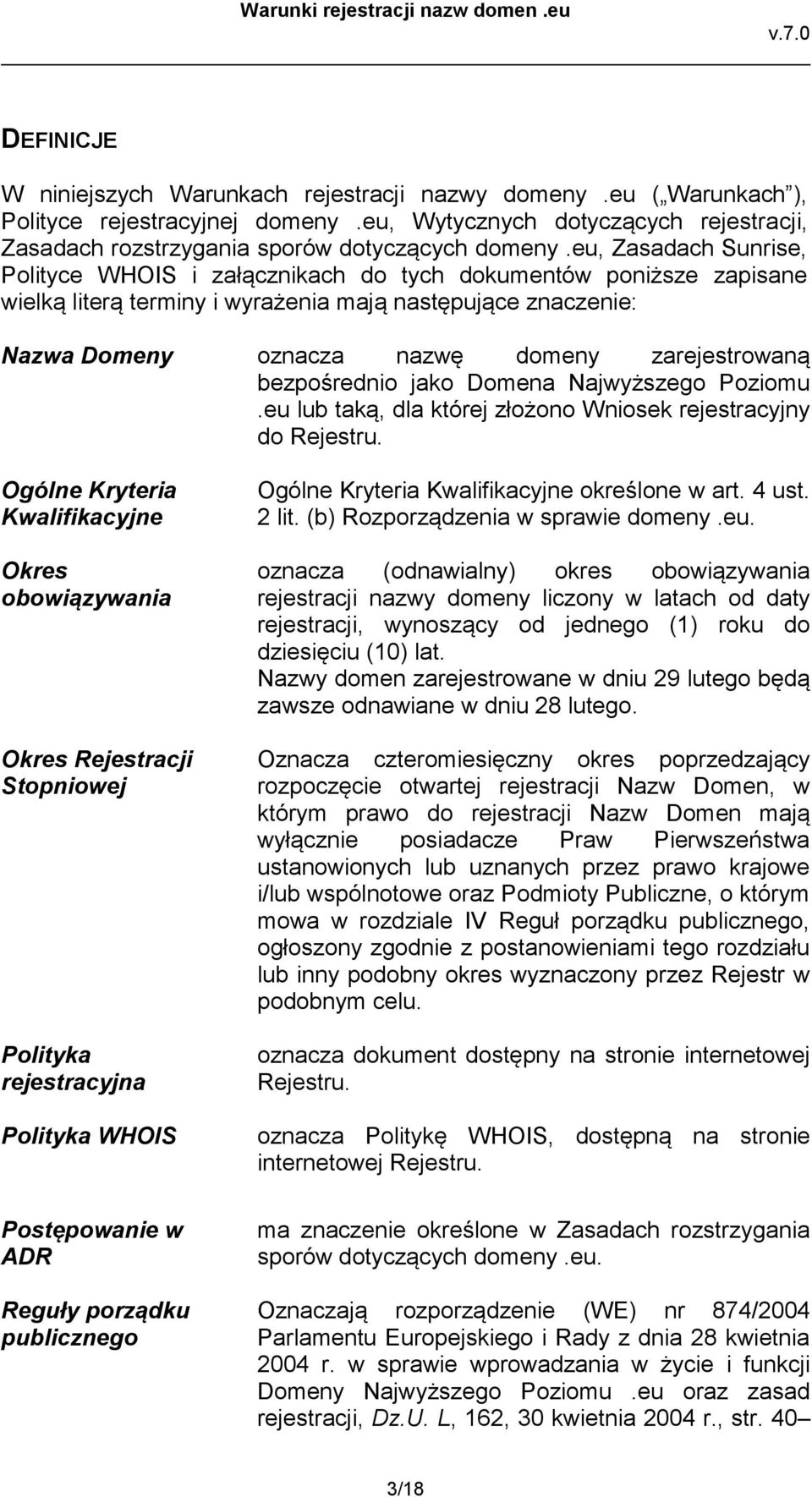 bezpośrednio jako Domena Najwyższego Poziomu.eu lub taką, dla której złożono Wniosek rejestracyjny do Rejestru.