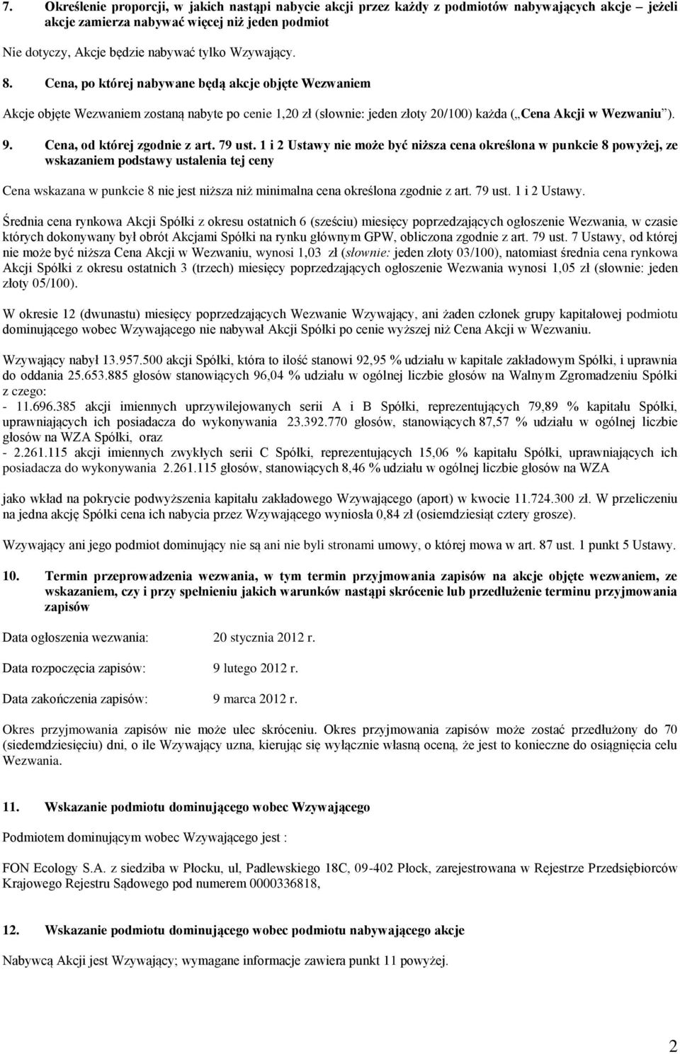 Cena, od której zgodnie z art. 79 ust.